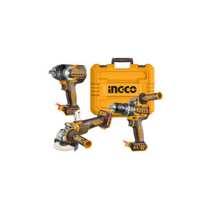 INGCO Akkus erőcsomag 20 V &Uuml;tvef&uacute;r&oacute;-csavaroz&oacute; 66 Nm+Sarokcsiszol&oacute; 115 mm+&Uuml;tvecsavaroz&oacute; 850 Nm