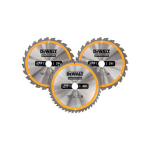 DEWALT CONSTRUCTION Fűr&eacute;szt&aacute;rcsa klt. 3 r&eacute;szes szeges f&aacute;hoz 250 x 30 x 2,6 mm / 2 x 24T + 48T