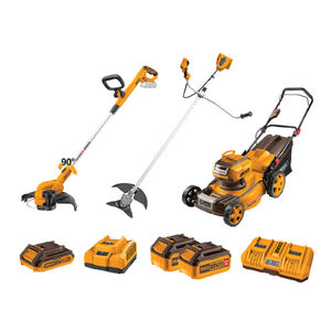 INGCO Akkus kerti g&eacute;p szett fűny&iacute;r&oacute; + fűkasza + szeg&eacute;lyny&iacute;r&oacute; 20 V (3 db akku + 2 t&ouml;ltő)